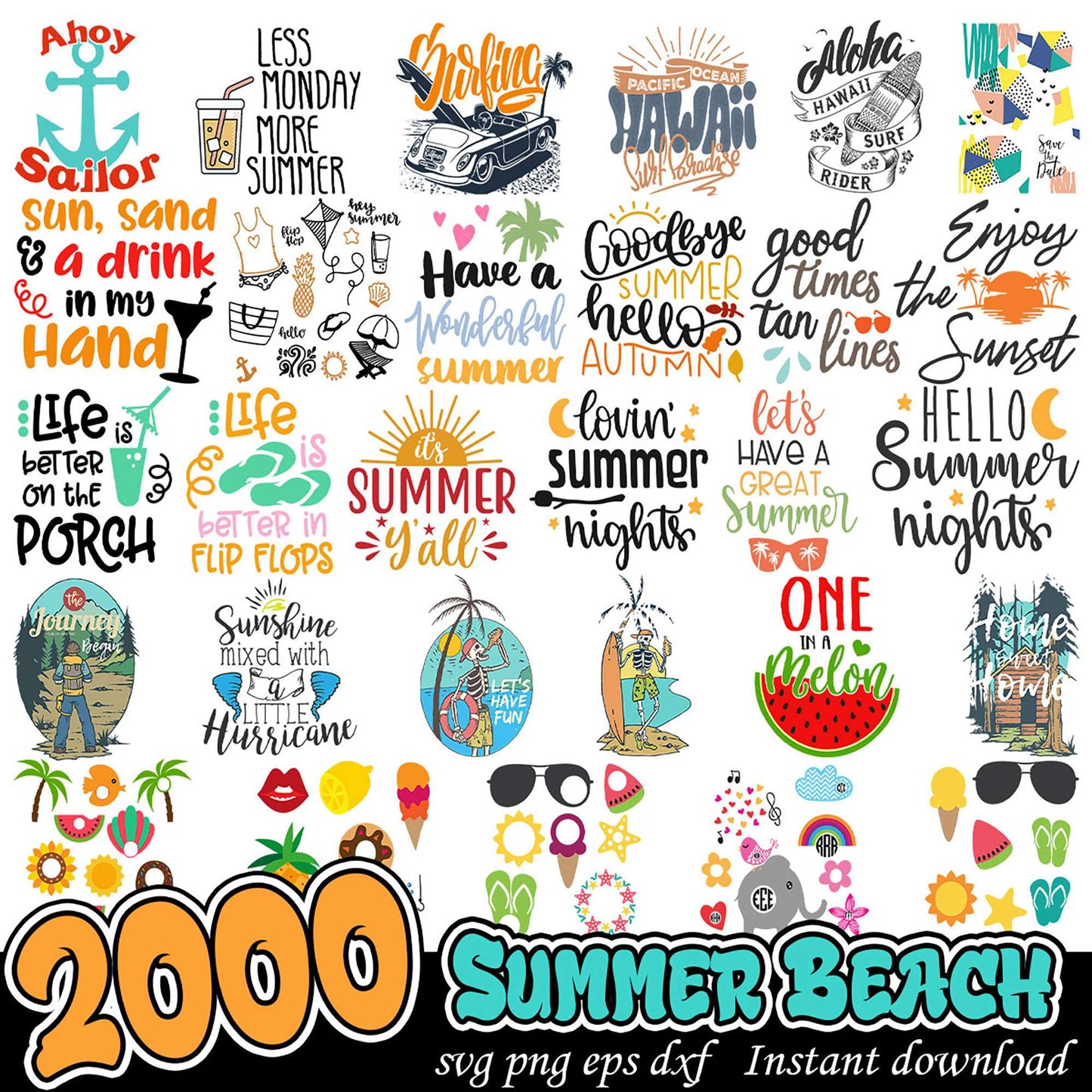 2000 Summer Beach SVG Bundle Instant Download