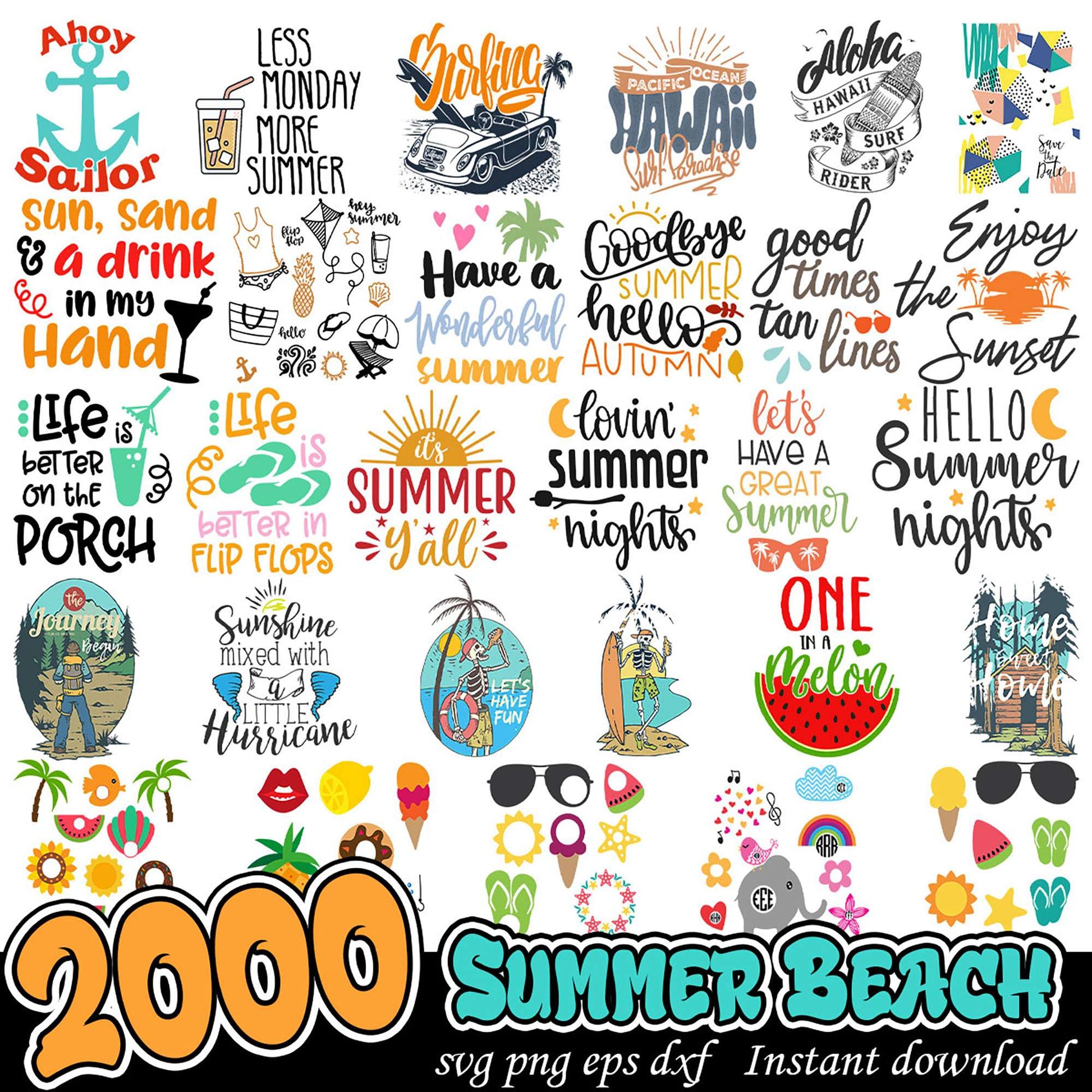 2000 Summer Beach SVG Bundle Instant Download