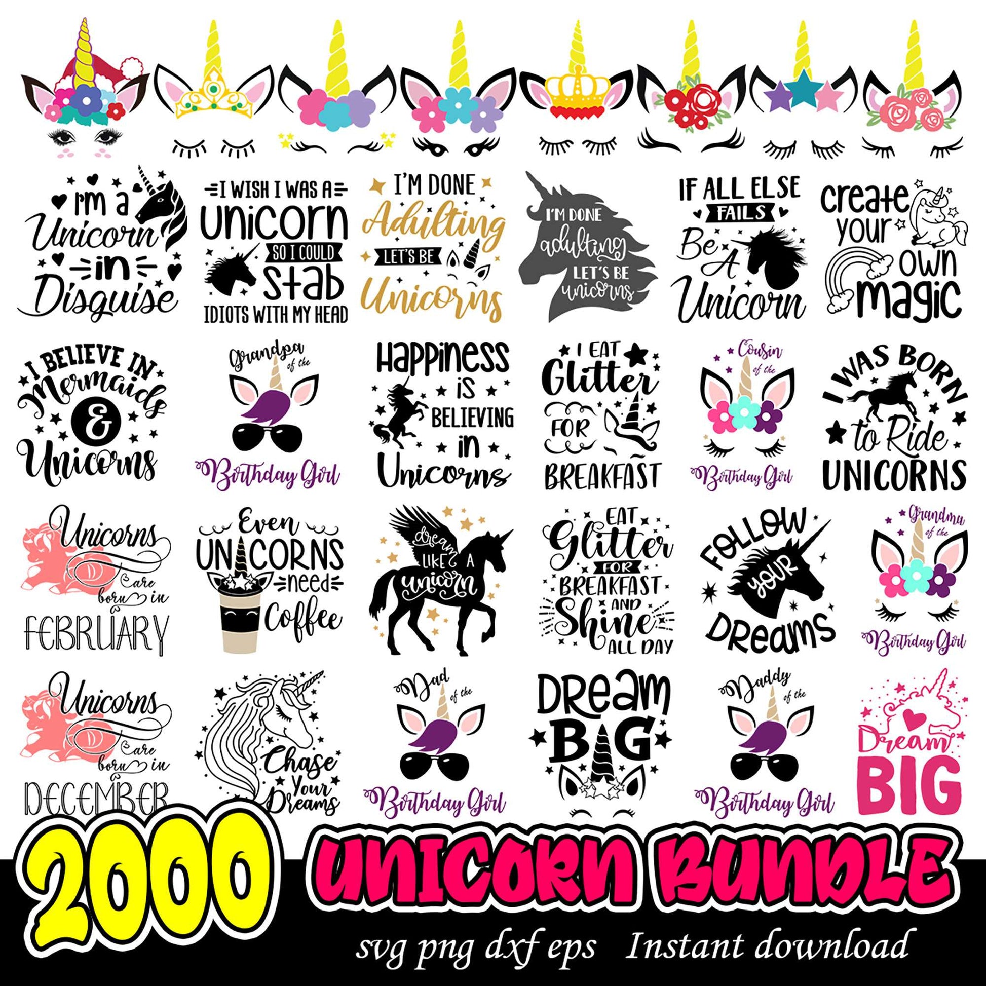 2000 Unicorn Bundle SVG Cut Files for Fun Crafts