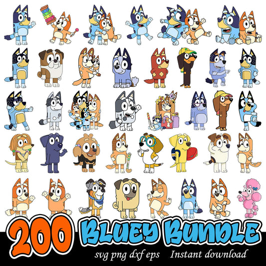 200 Bluey Character Bundle SVG PNG DXF EPS Files Download