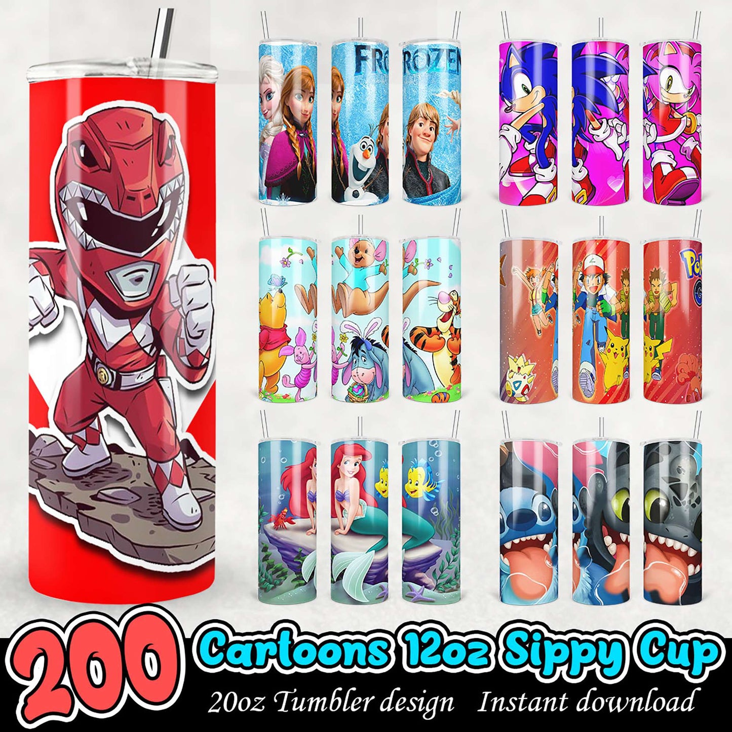 200 Cartoon Sippy Cups PNG Bundle