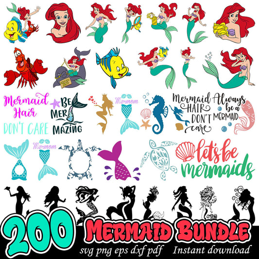 200 Mermaid SVG Bundle Instant Download