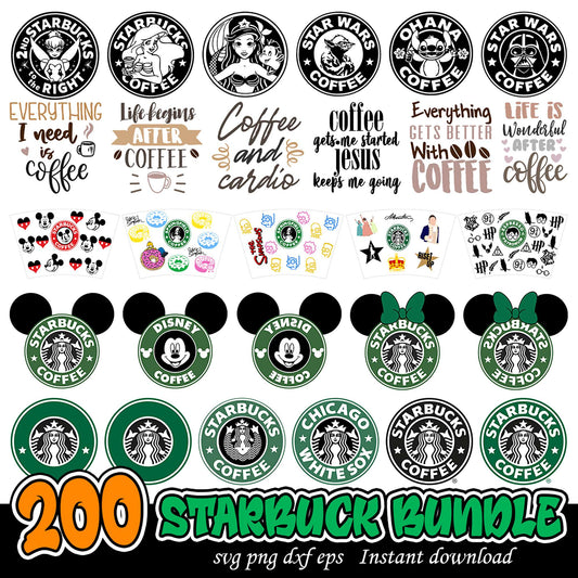 200 Starbucks Coffee Bundle SVG PNG DXF Instant Download
