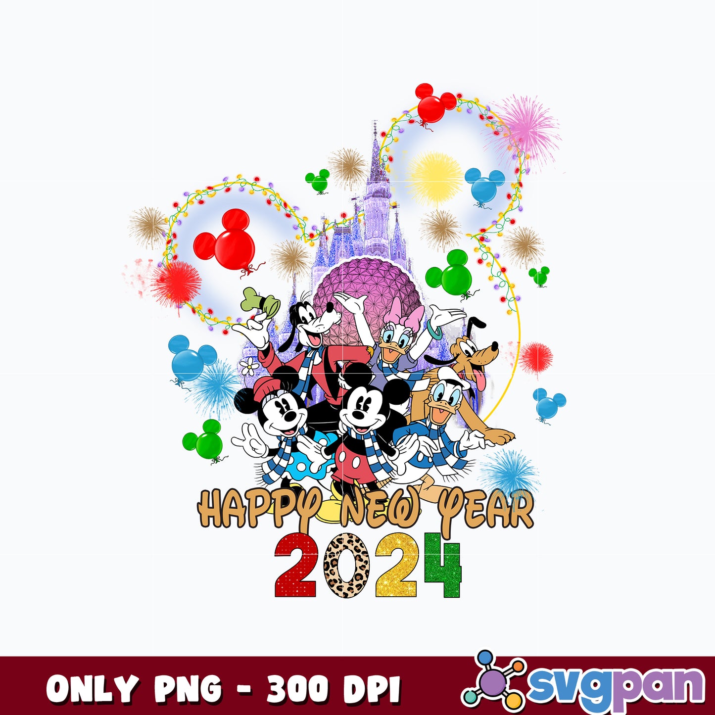 Mickey mouse Happy new year 2024 png