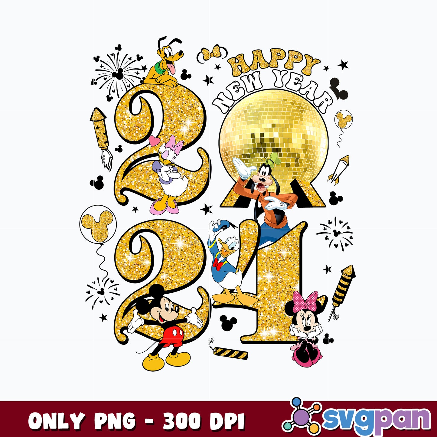 Mickey mouse and friends happy new year png