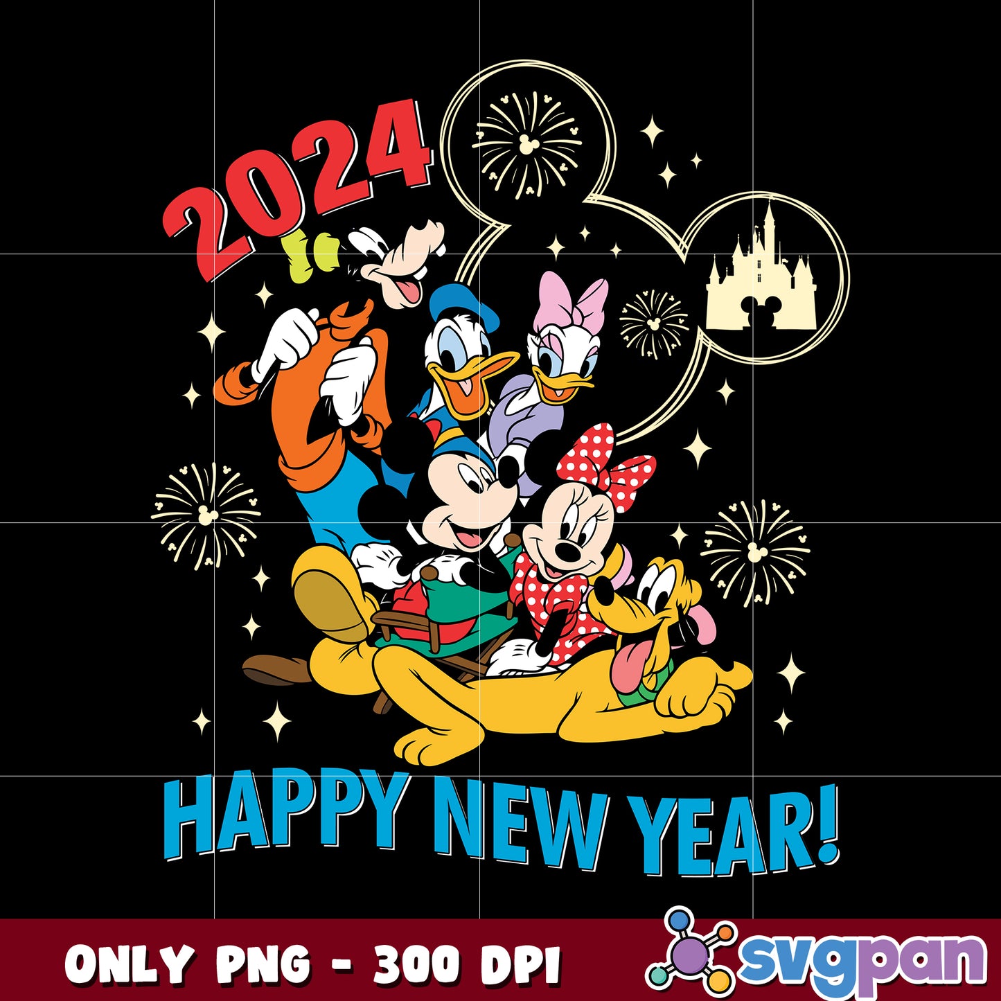 Mickey And Friends Happy New Year 2024 png