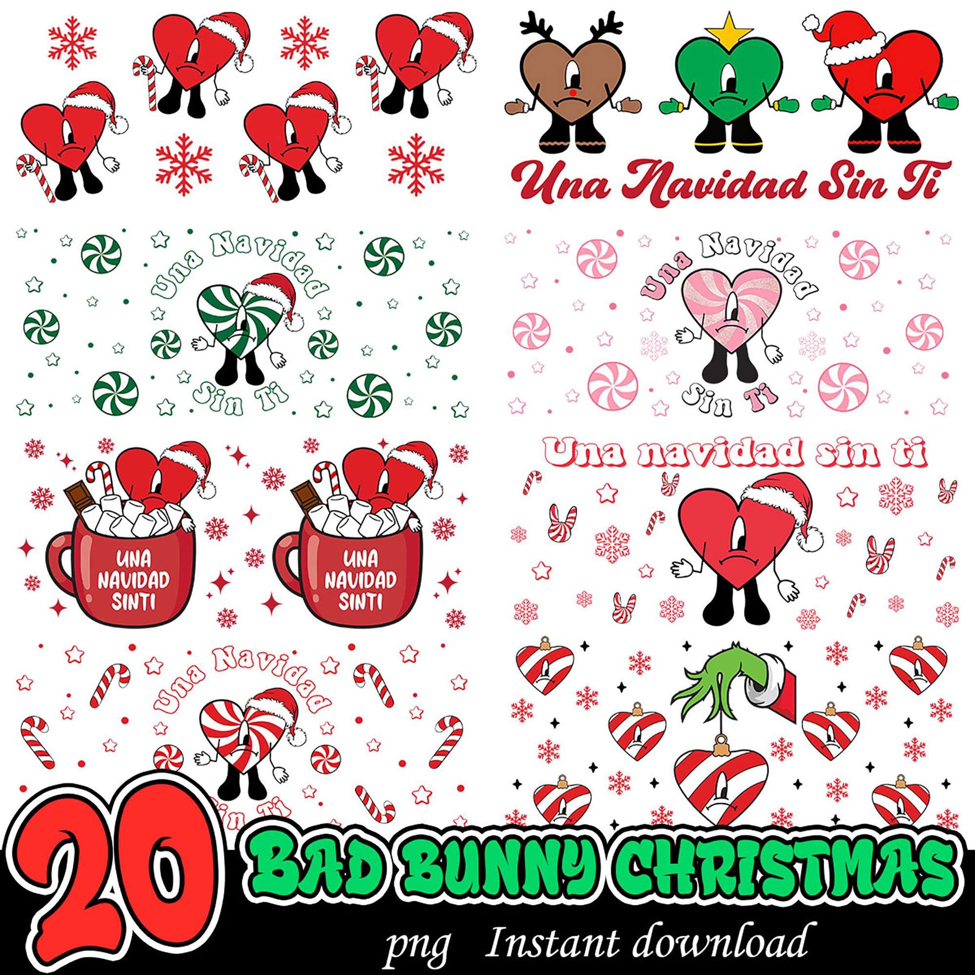 20 Bad Bunny Christmas PNGs - Instant Download