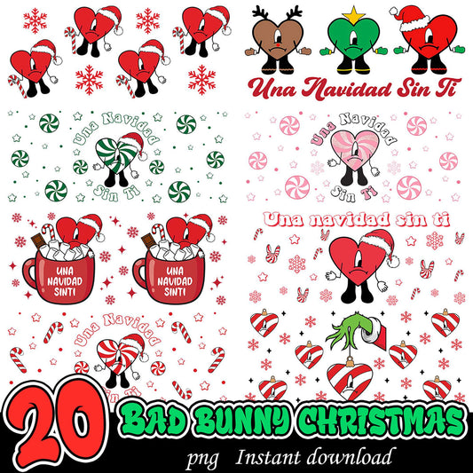 20 Bad Bunny Christmas PNGs - Instant Download