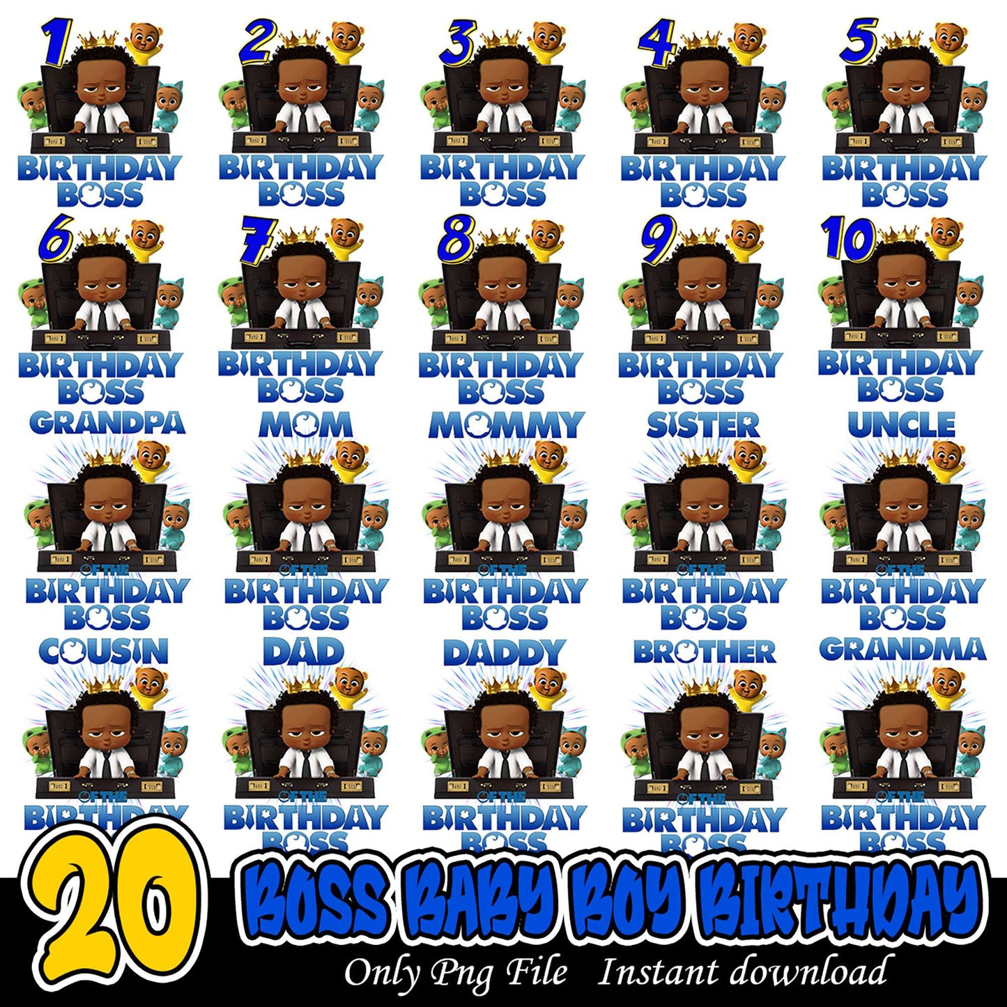 20 Boss Baby Boy Birthday PNG Bundle Instant Download