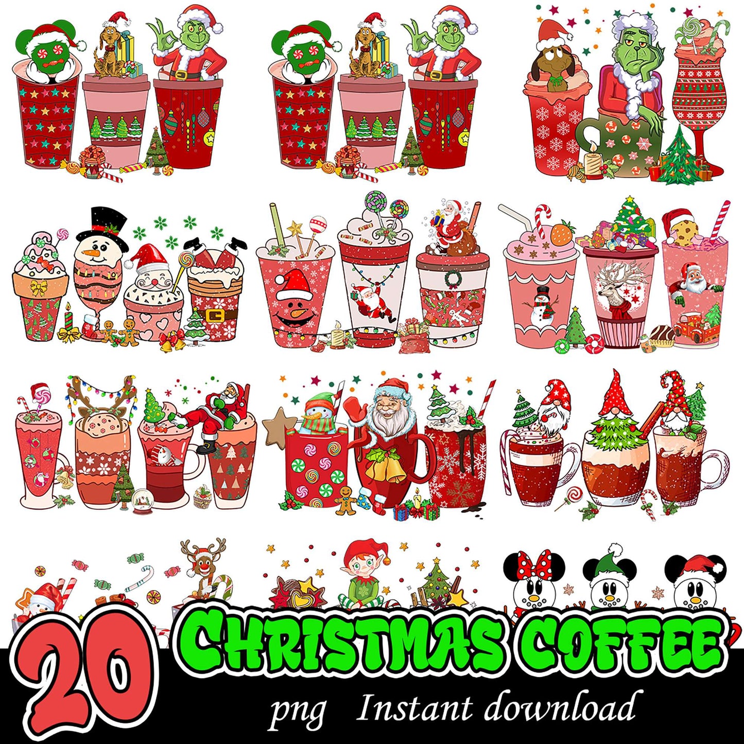 20 Festive Christmas Coffee PNG Designs for Instant Download