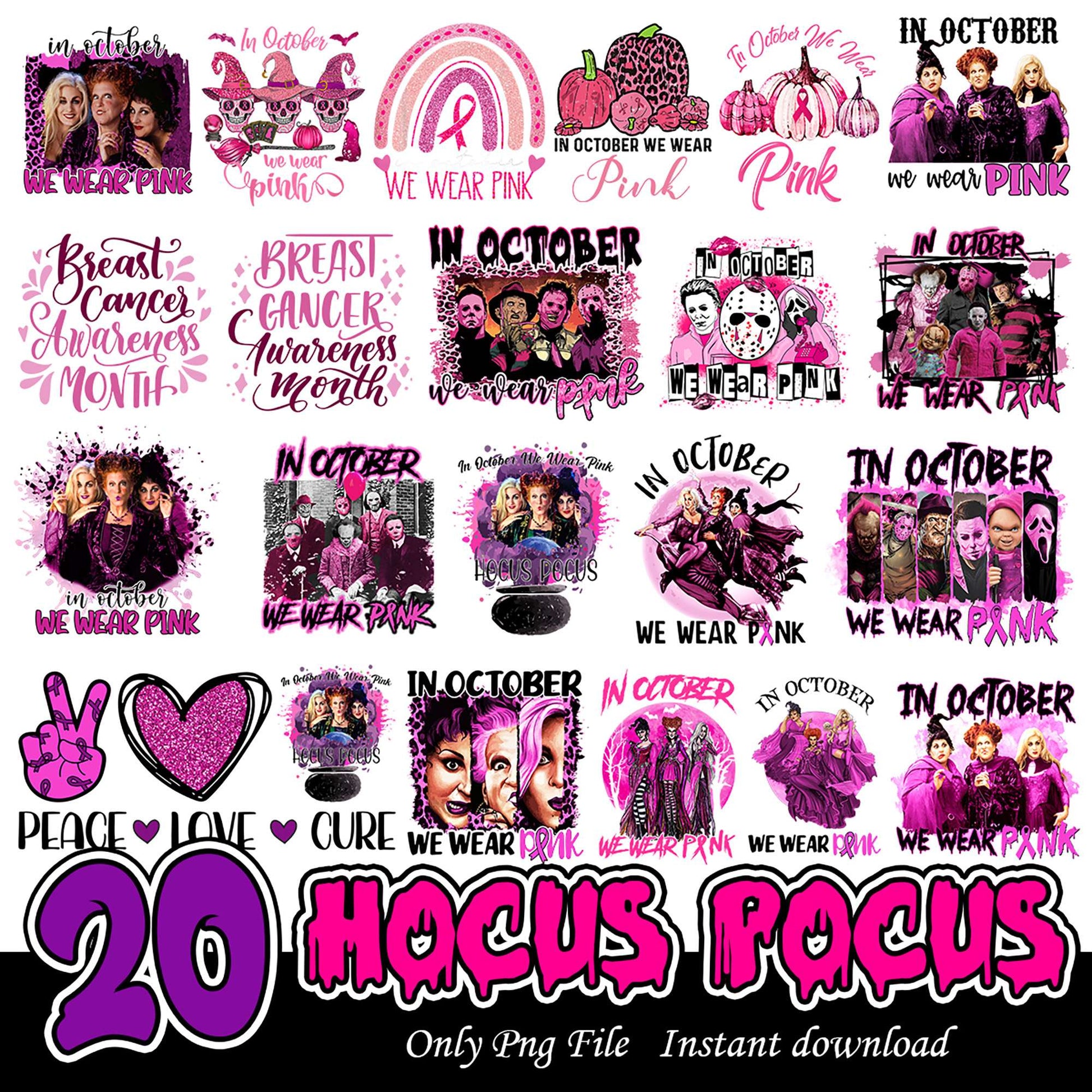 20 Hocus Pocus Pink Awareness Month Bundle PNG Files