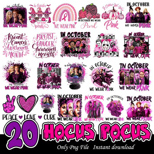 20 Hocus Pocus Pink Awareness Month Bundle PNG Files