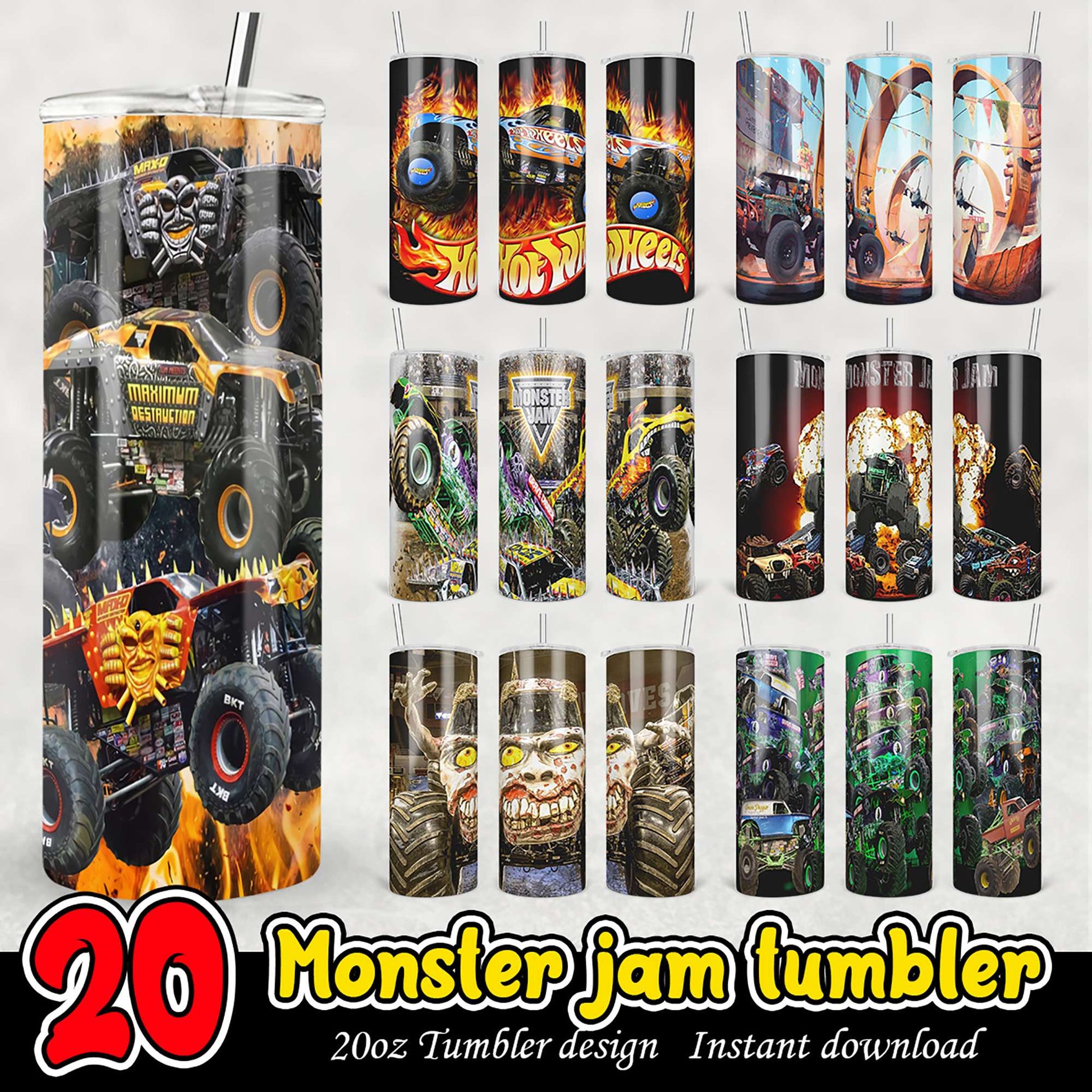 20 Monster Jam Tumbler Designs PNG