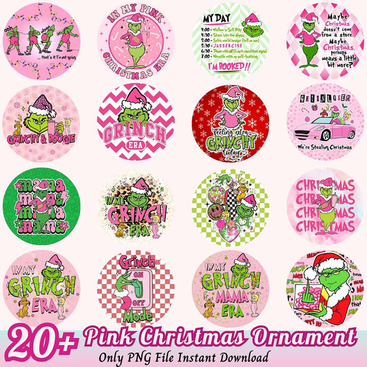 20 Pink Grinch Christmas Ornaments PNG