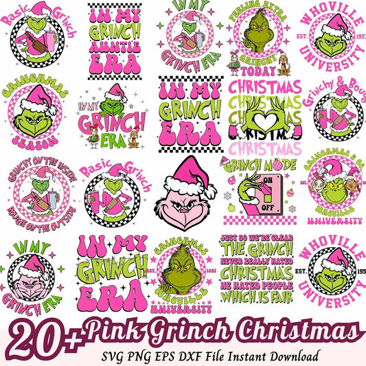 20 Pink Grinch Christmas SVG PNG Bundle