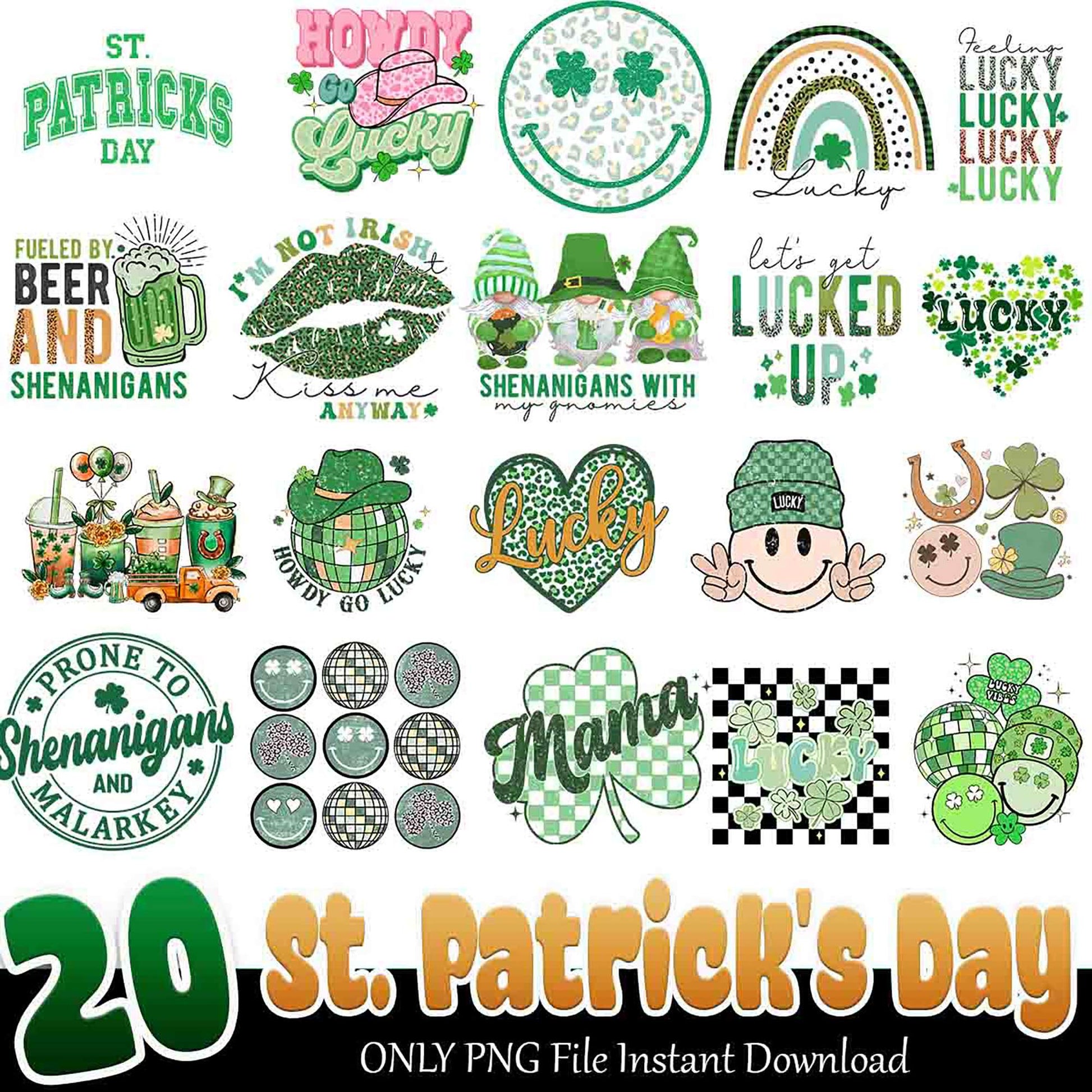 20 St Patricks Day PNG Designs Instant Download
