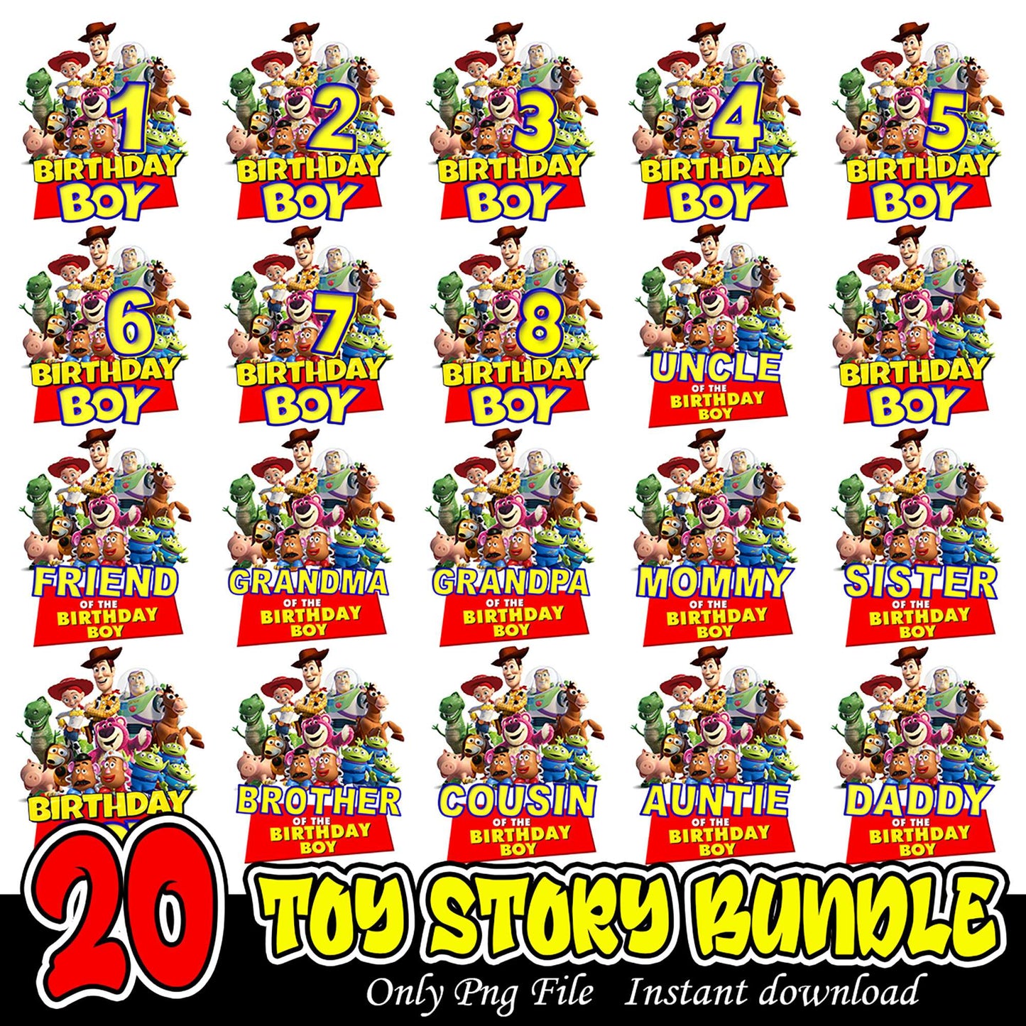 20 Toy Story Birthday Boy Bundle PNG Instant Download