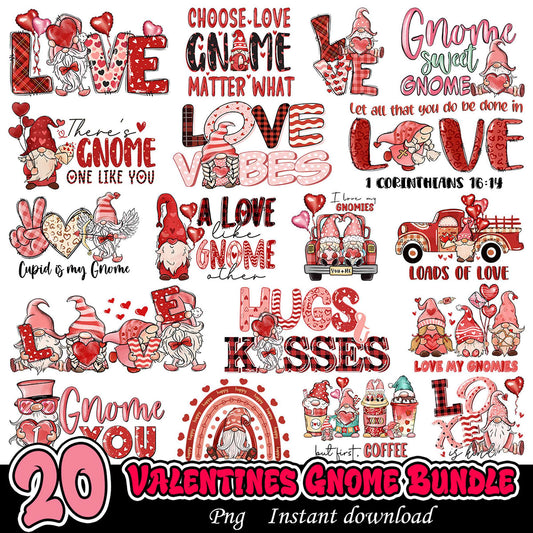 20 Valentines Gnome PNG Bundle