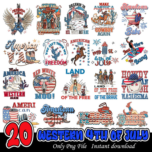 20 Western Style 4th of July Designs Instant Download PNG