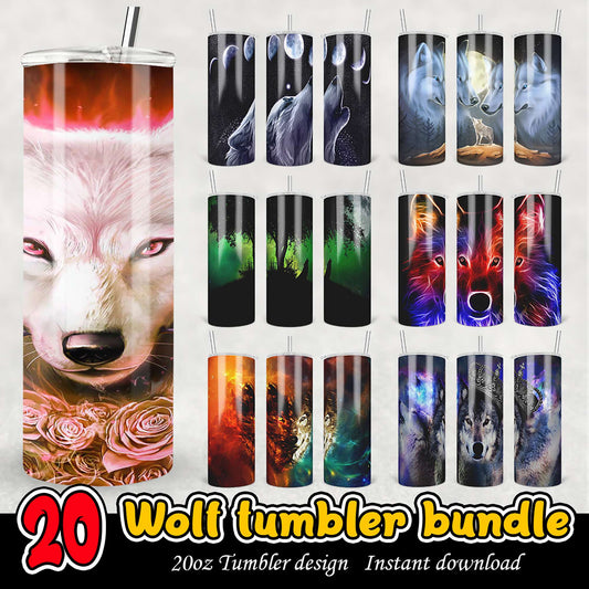 20 Wolf Tumbler Designs PNG Bundle