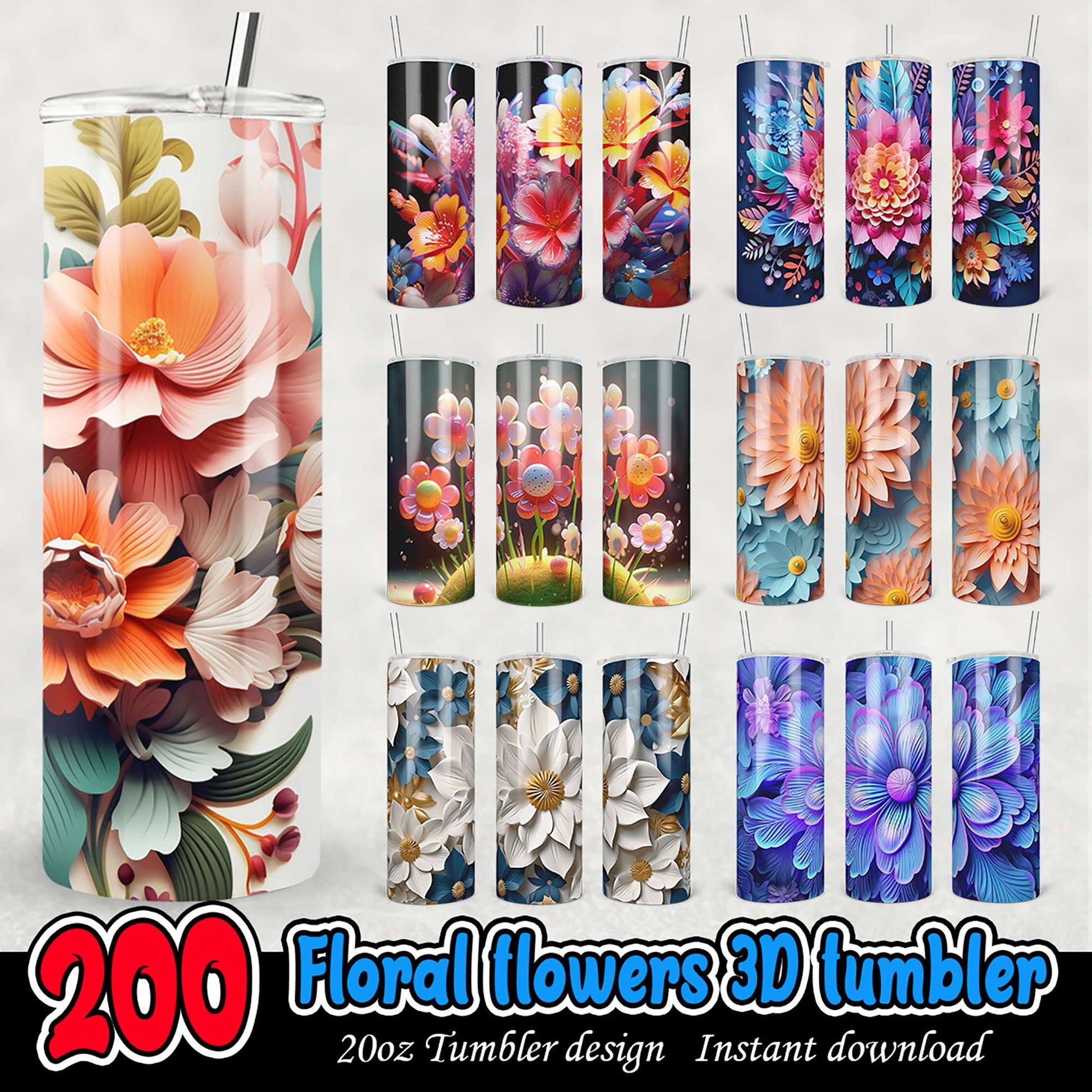 20oz Floral Tumbler Designs PNG Bundle