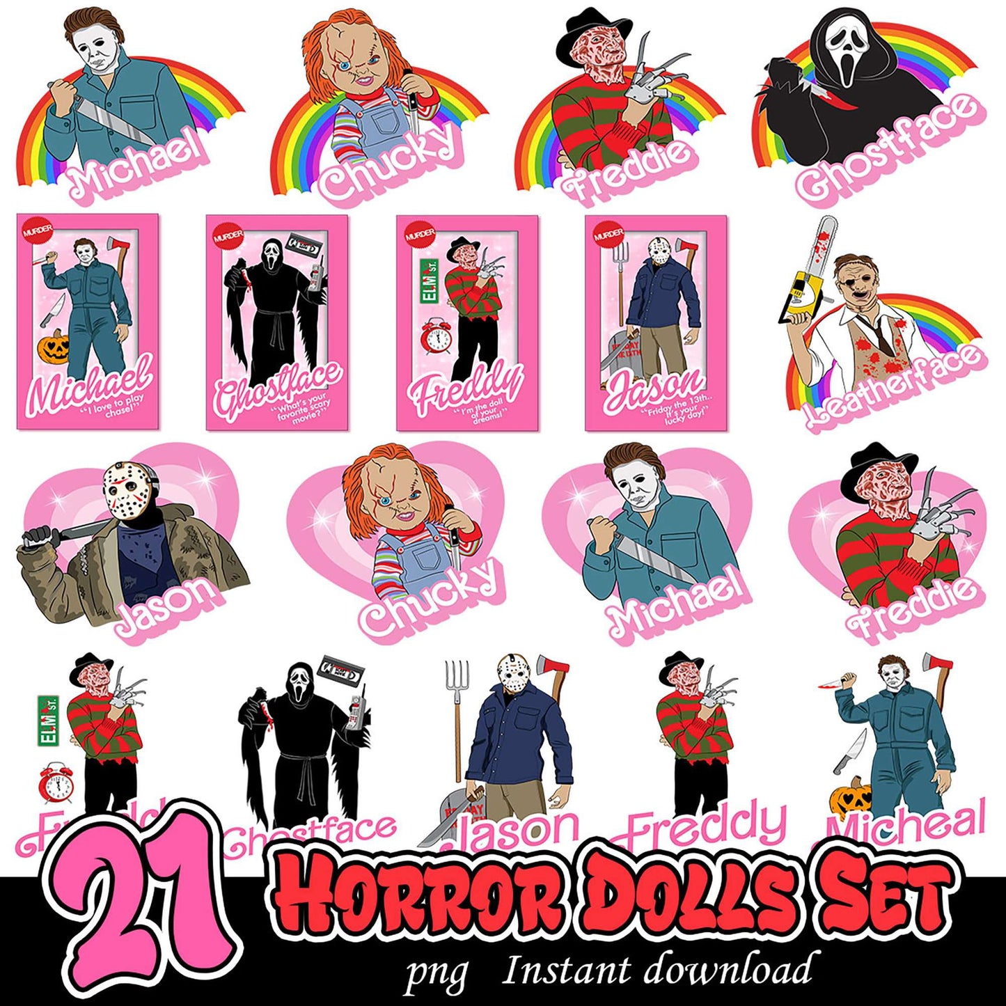 21 Horror Movie Dolls PNG Bundle