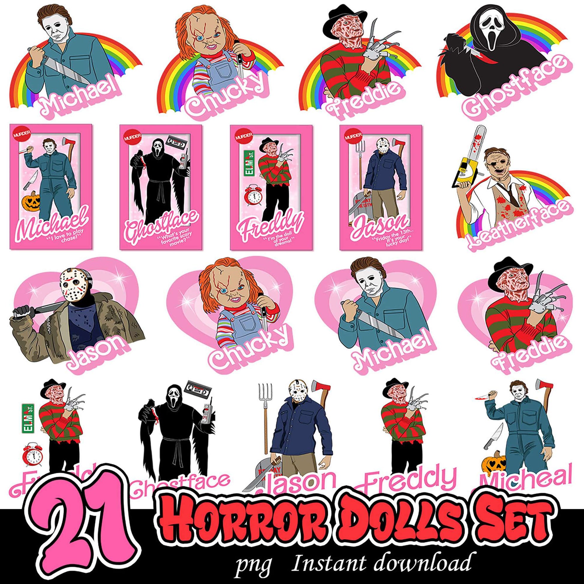 21 Horror Movie Dolls PNG Bundle