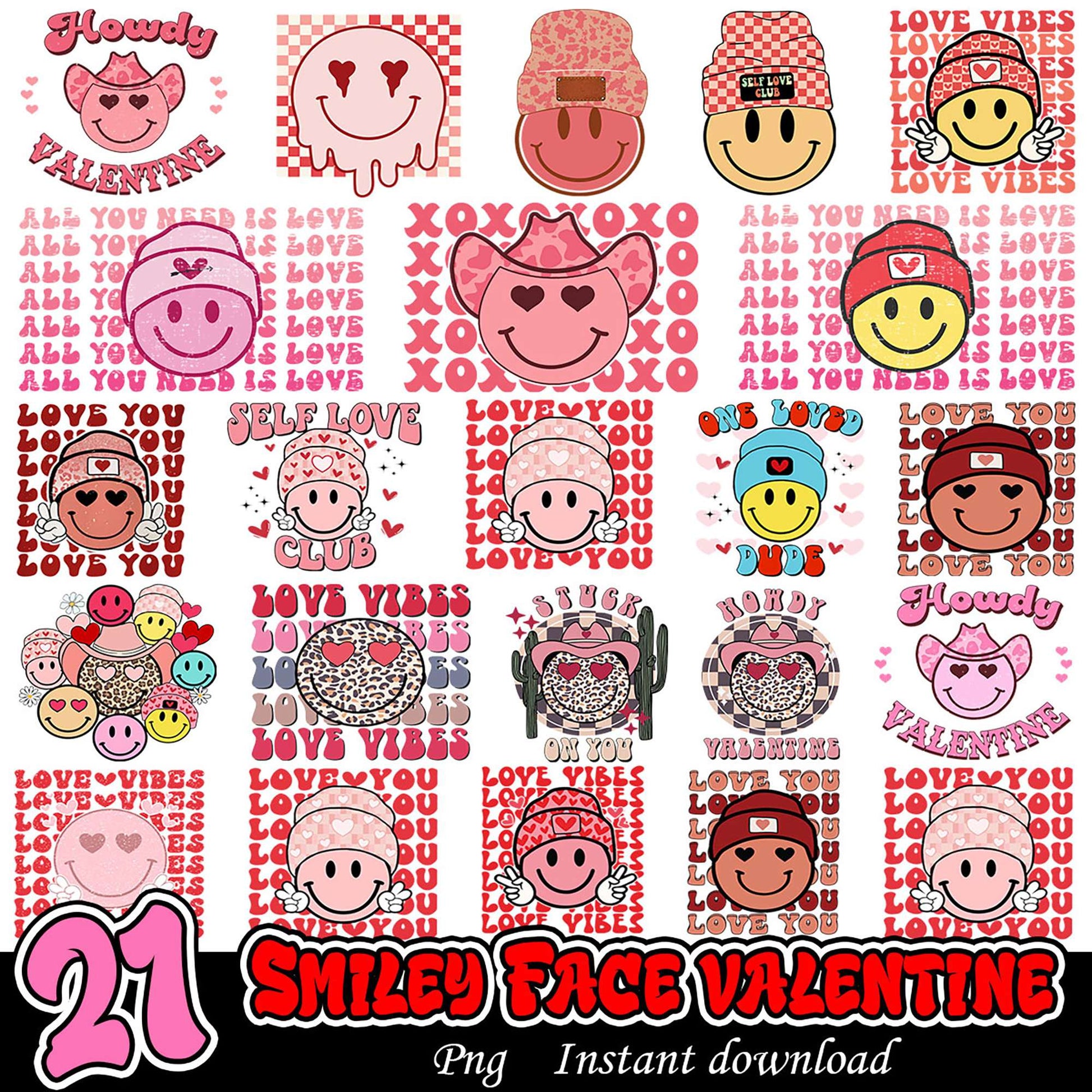 21 Smiley Face Valentine PNGs Instant Download