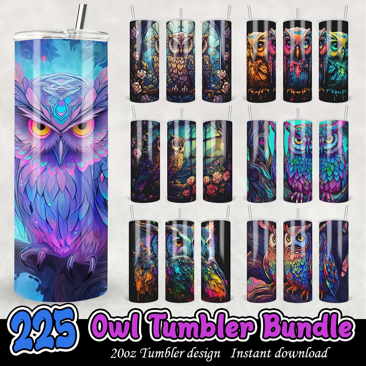 225 Owl Tumbler Designs Bundle