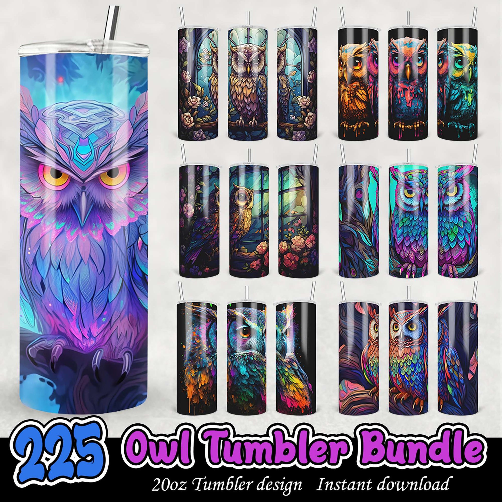 225 Owl Tumbler Designs Bundle