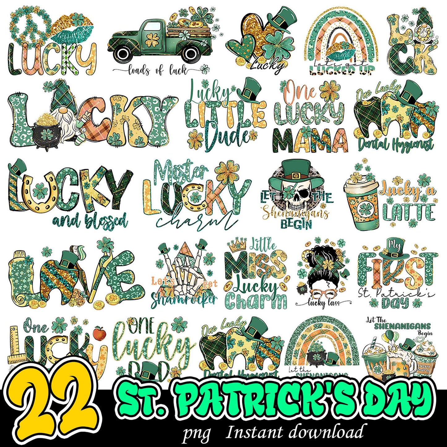 22 St Patricks Day PNG Designs Instant Download