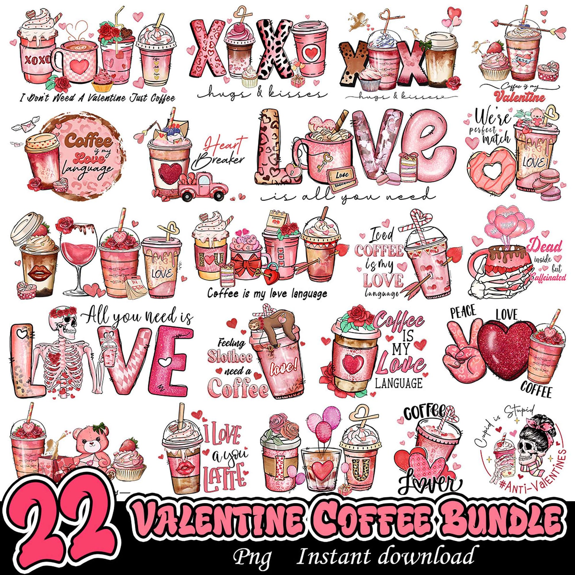 22 Valentine Coffee PNG Bundle