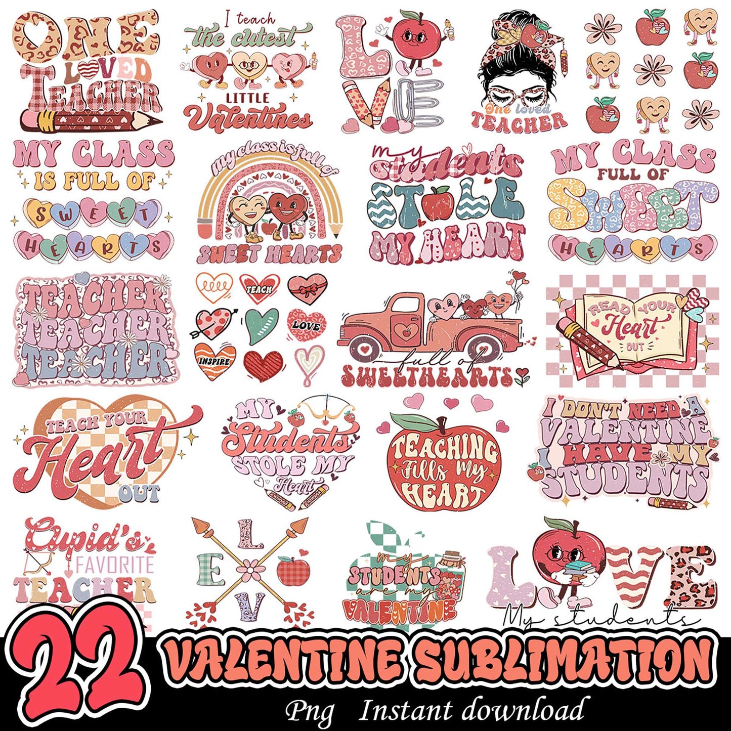 22 Valentine Teacher Sublimation PNGs