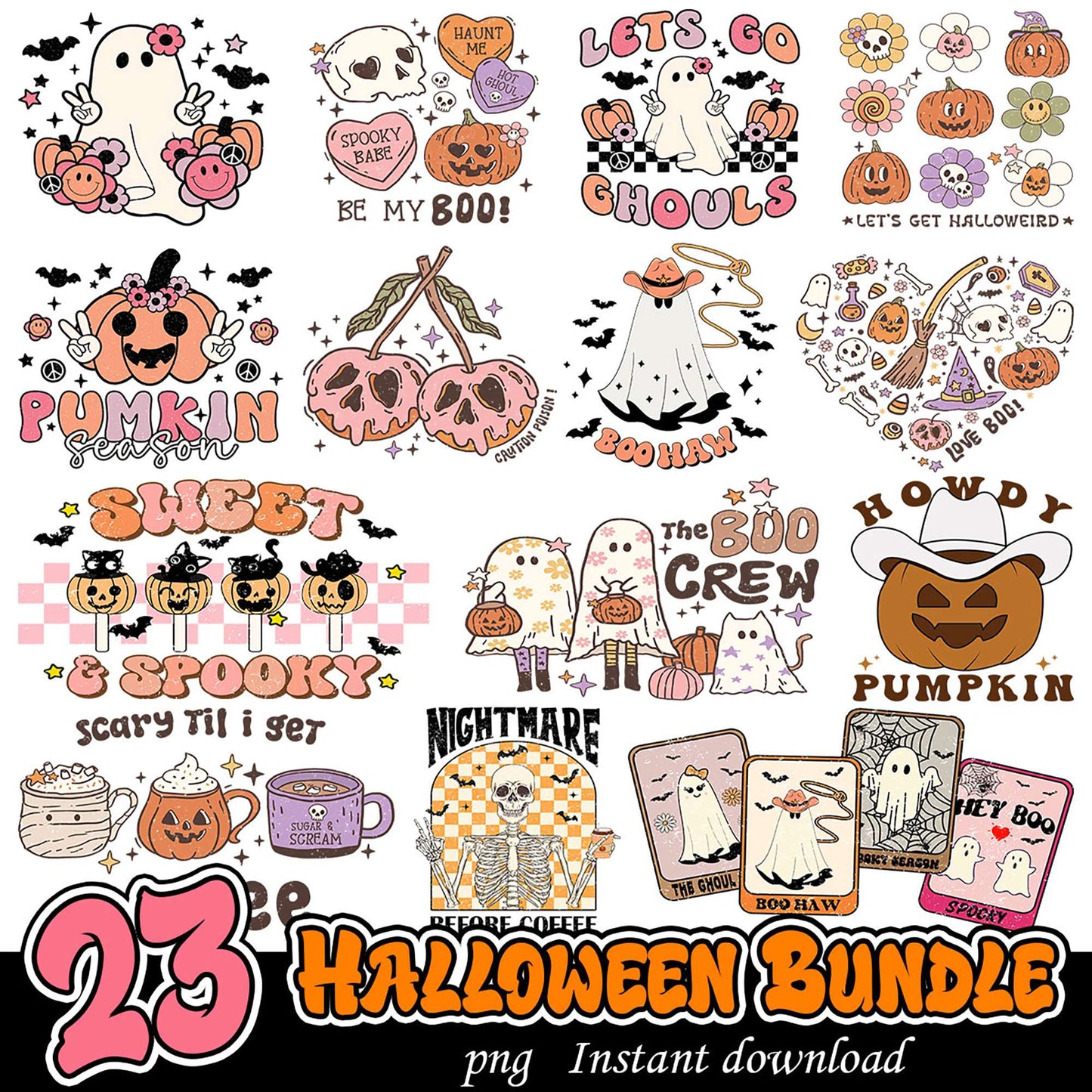 23 Cute Halloween PNG Bundle Instant Download