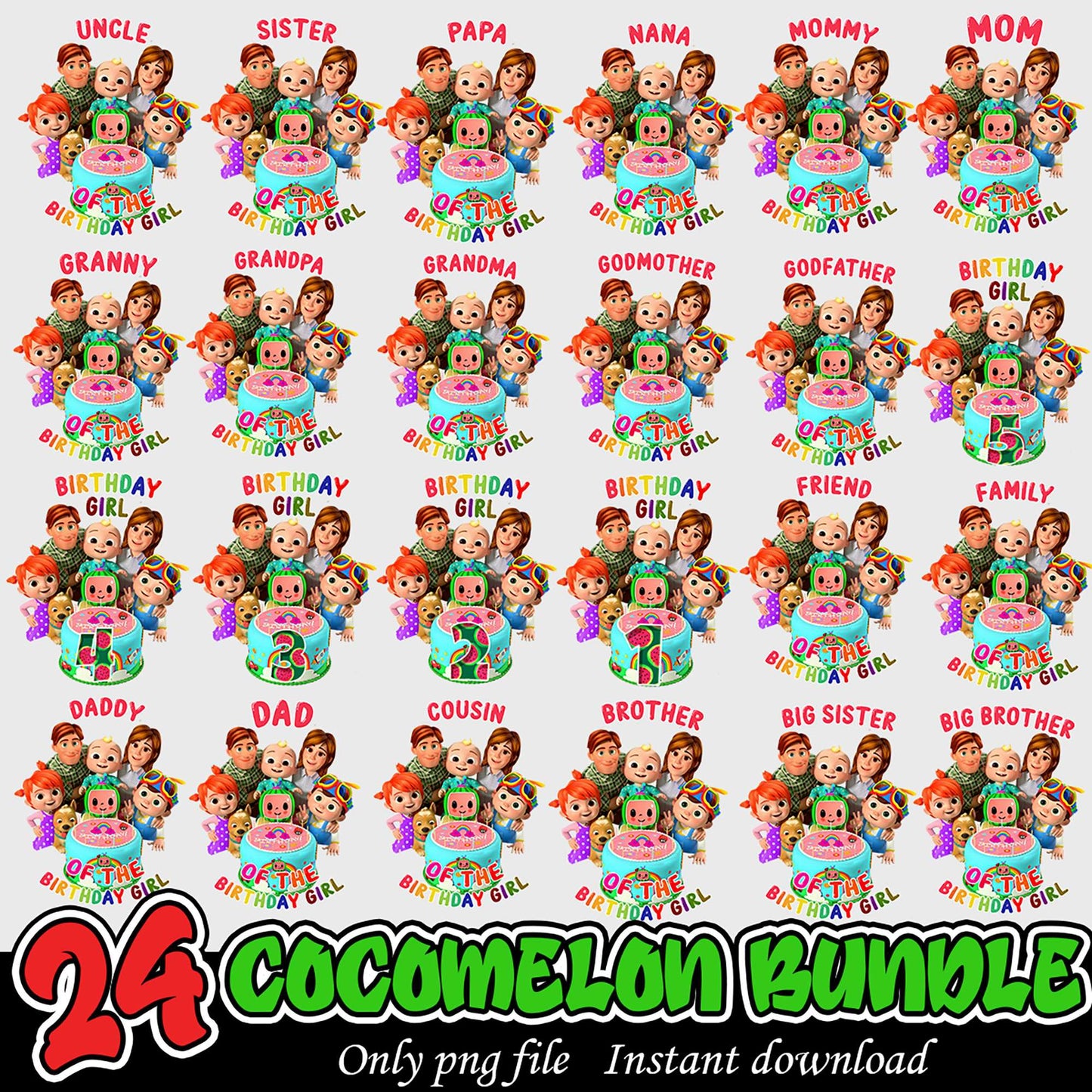 24 Cocomelon PNG Bundle Family & Friends
