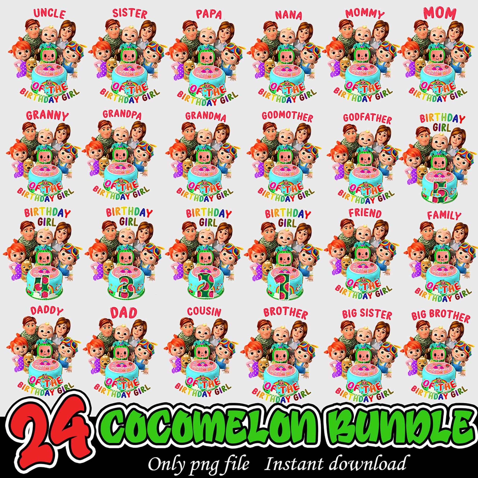 24 Cocomelon PNG Bundle Family & Friends