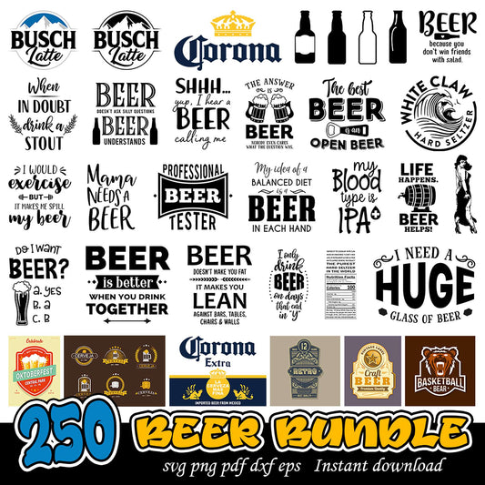 250 Beer Bundle SVG PNG PDF DXF Designs for Download