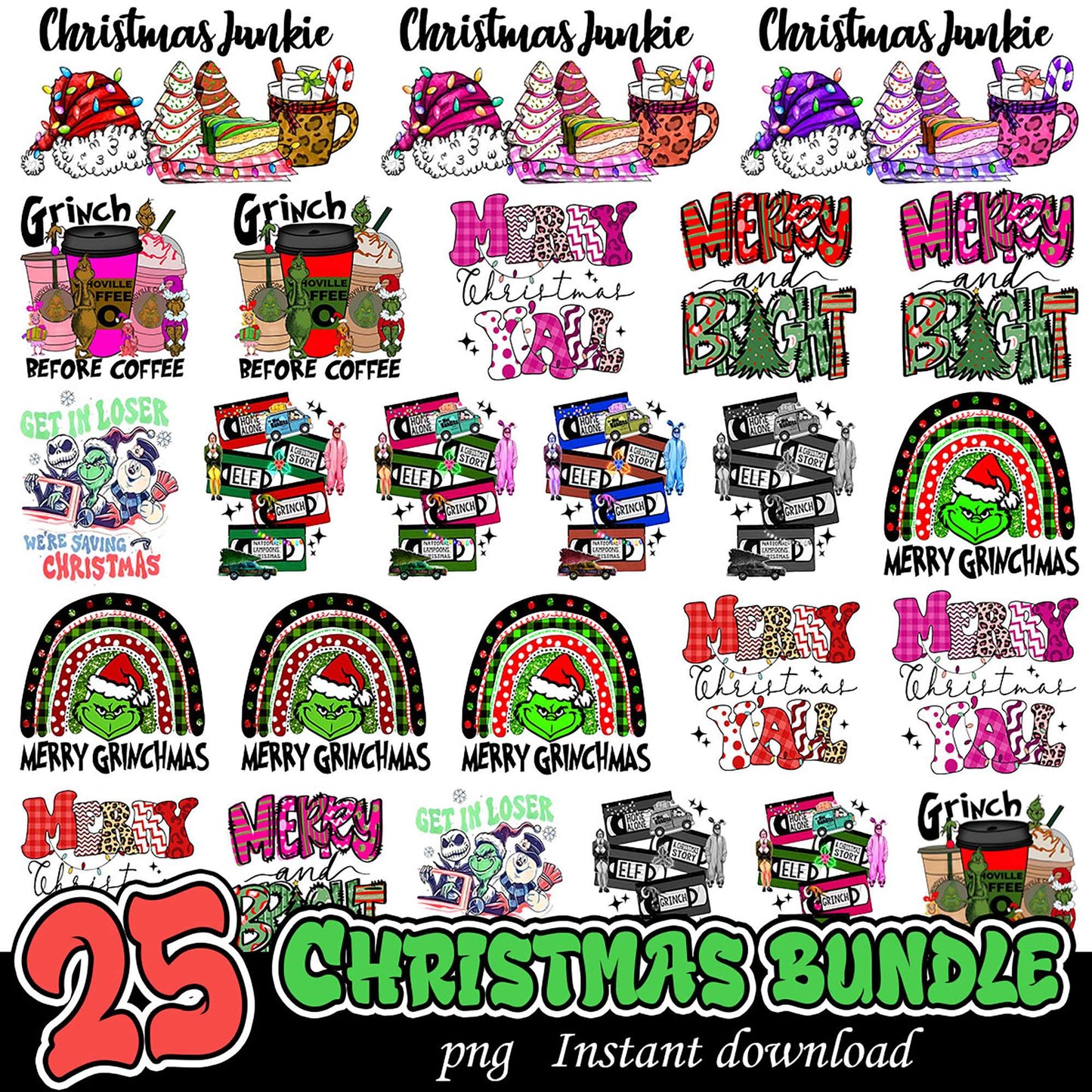 25 Christmas PNG Bundle Instant Download