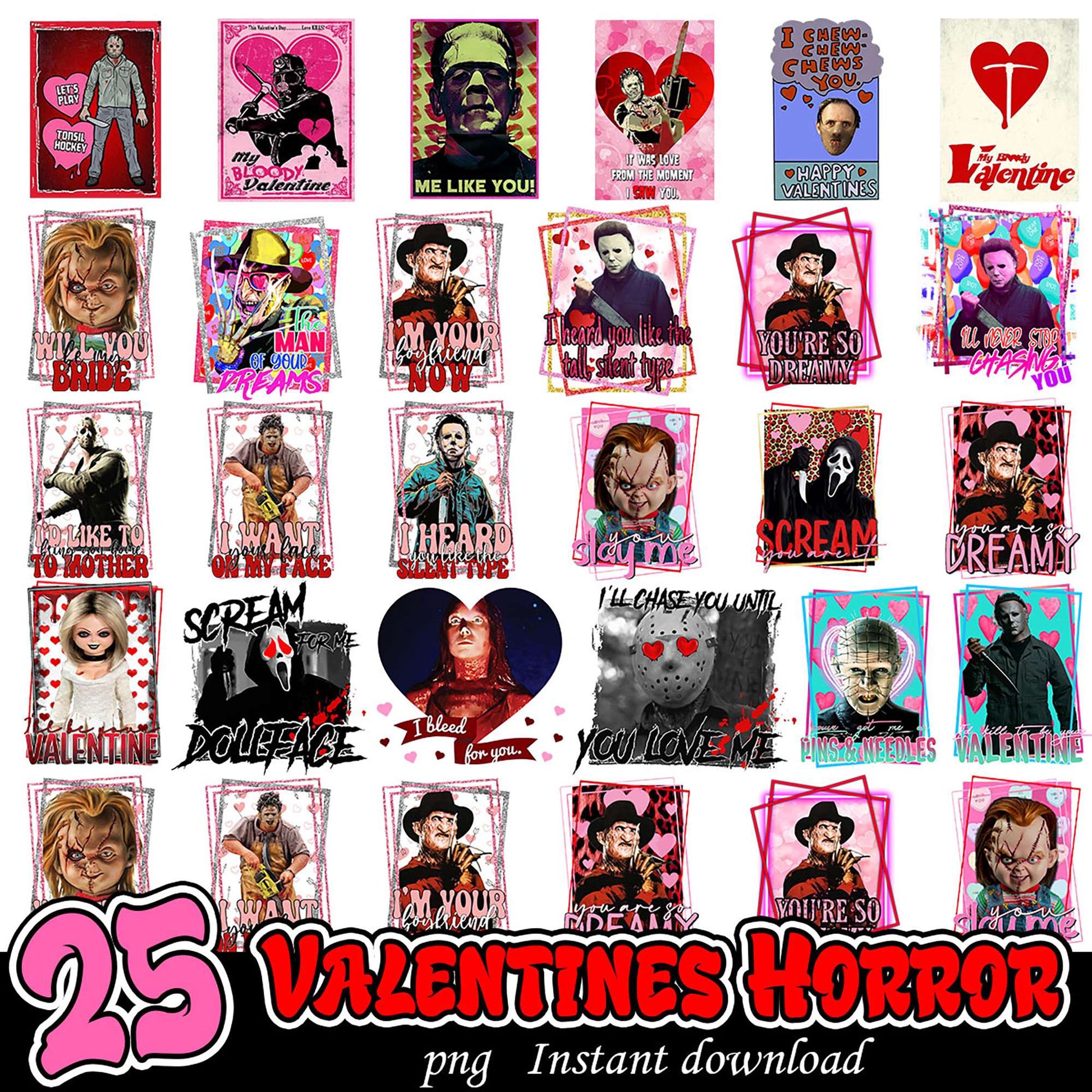 25 Horror Valentines PNG Instant Download