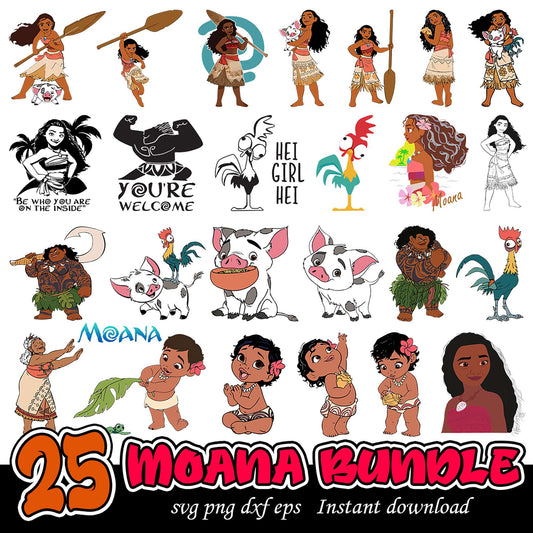 25 Moana Character SVG Bundle for Instant Download Files