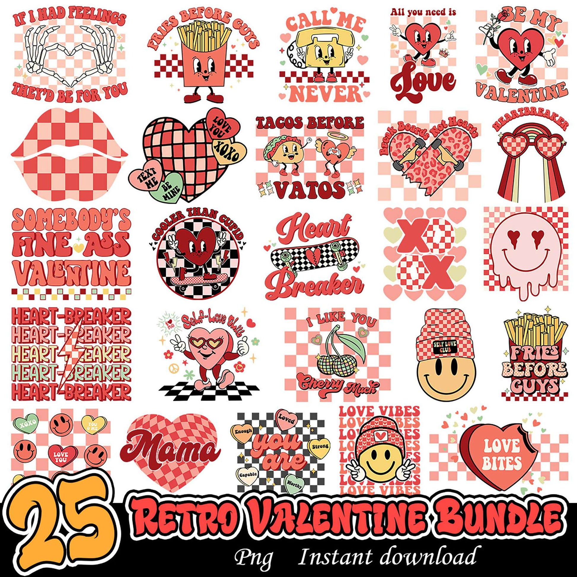 25 Retro Valentine PNG Bundle
