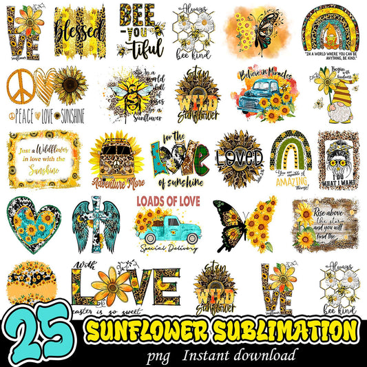 25 Sunflower Sublimation PNGs