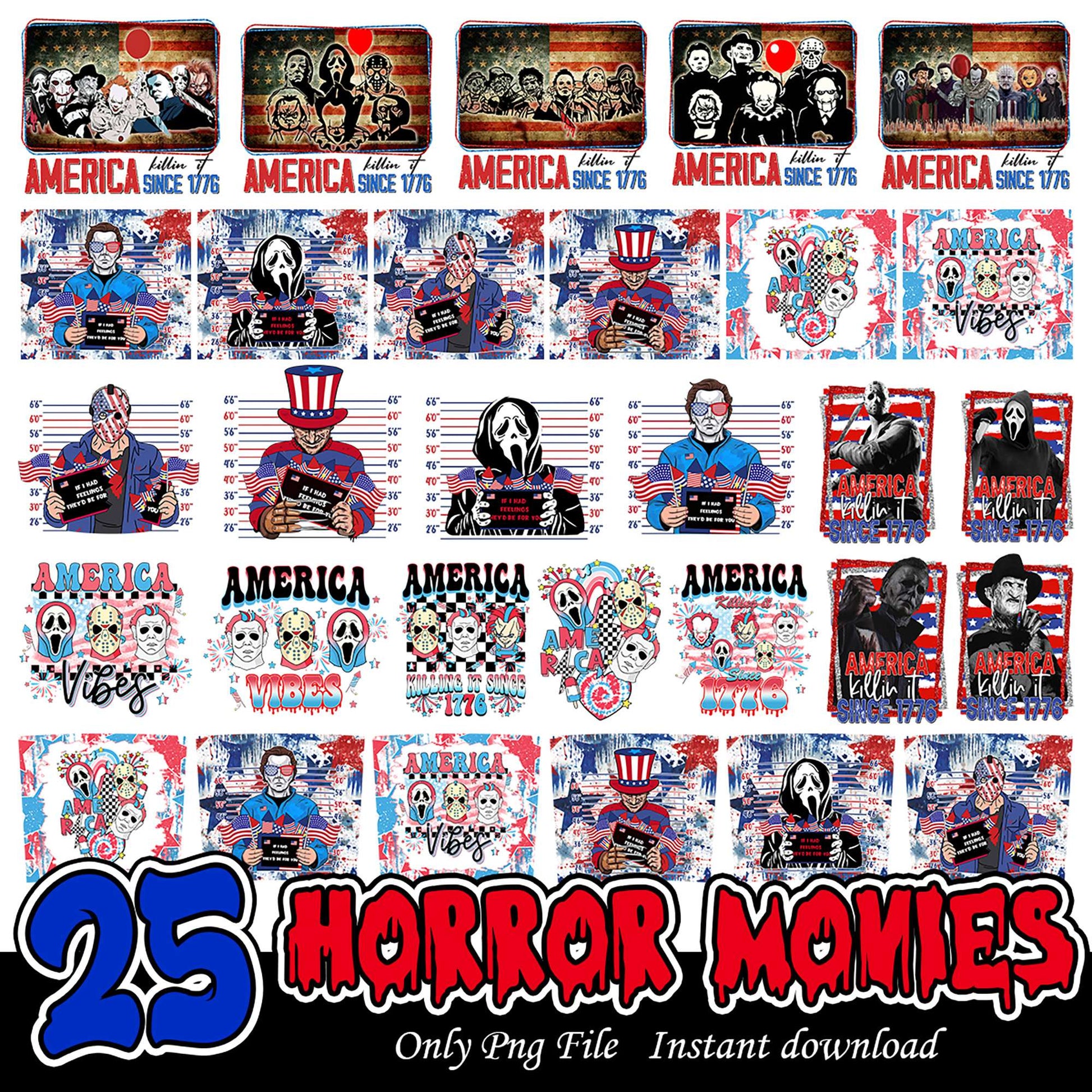 25 Unique Horror Movie PNG Designs for Instant Download