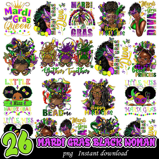 26 Mardi Gras Black Women PNG Bundle