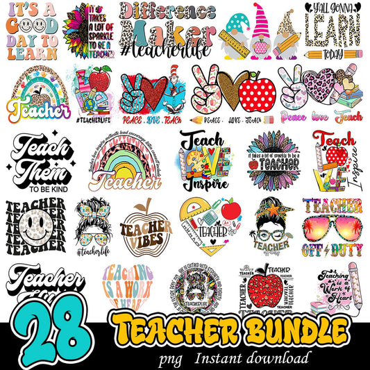 28 Teacher PNG Designs Bundle Instant Download