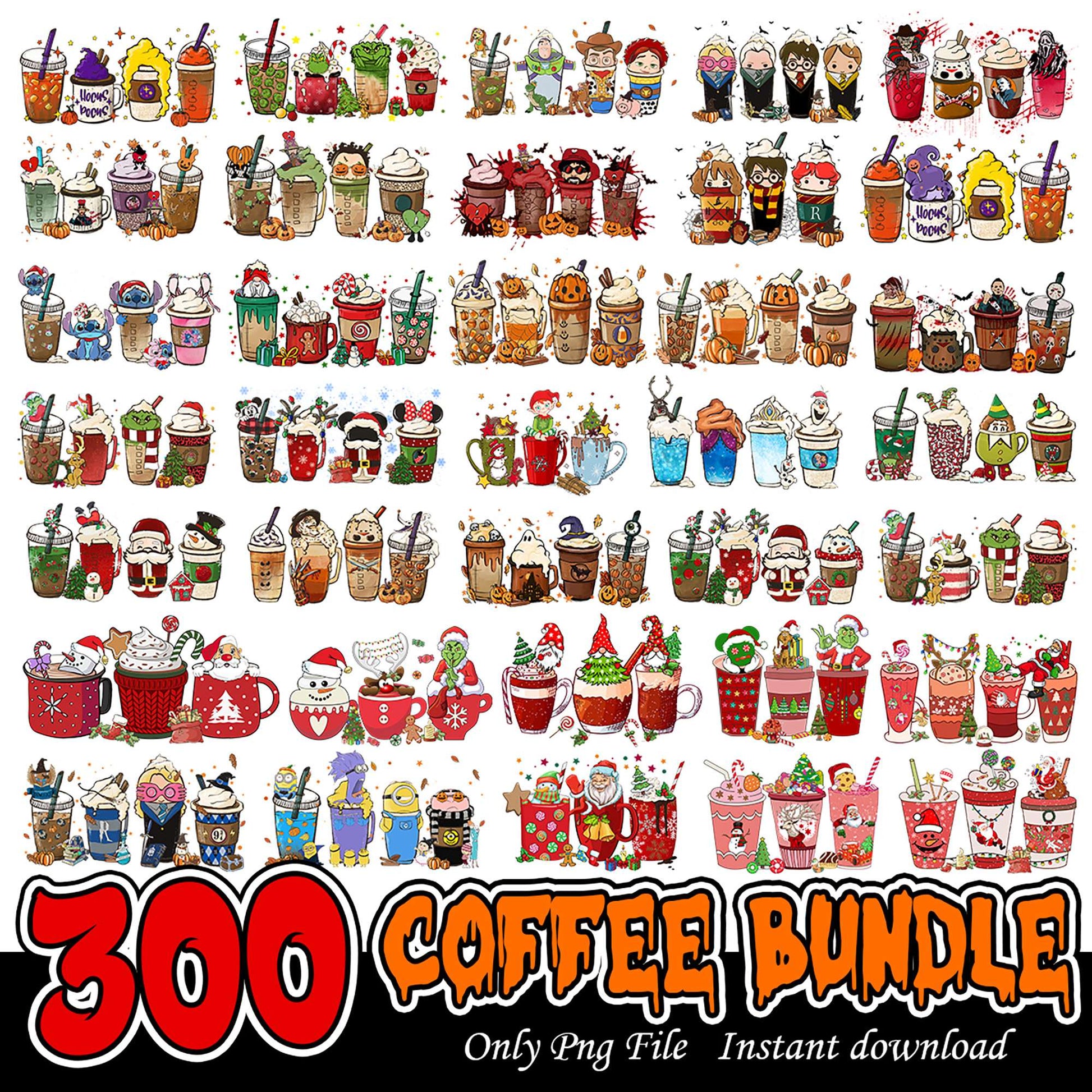 300 Coffee Bundle PNG Instant Download for Creative Projects