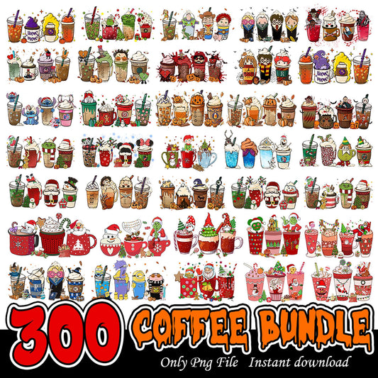 300 Coffee Bundle PNG Instant Download for Creative Projects