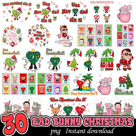 30 Bad Bunny Christmas PNGs Instant Download