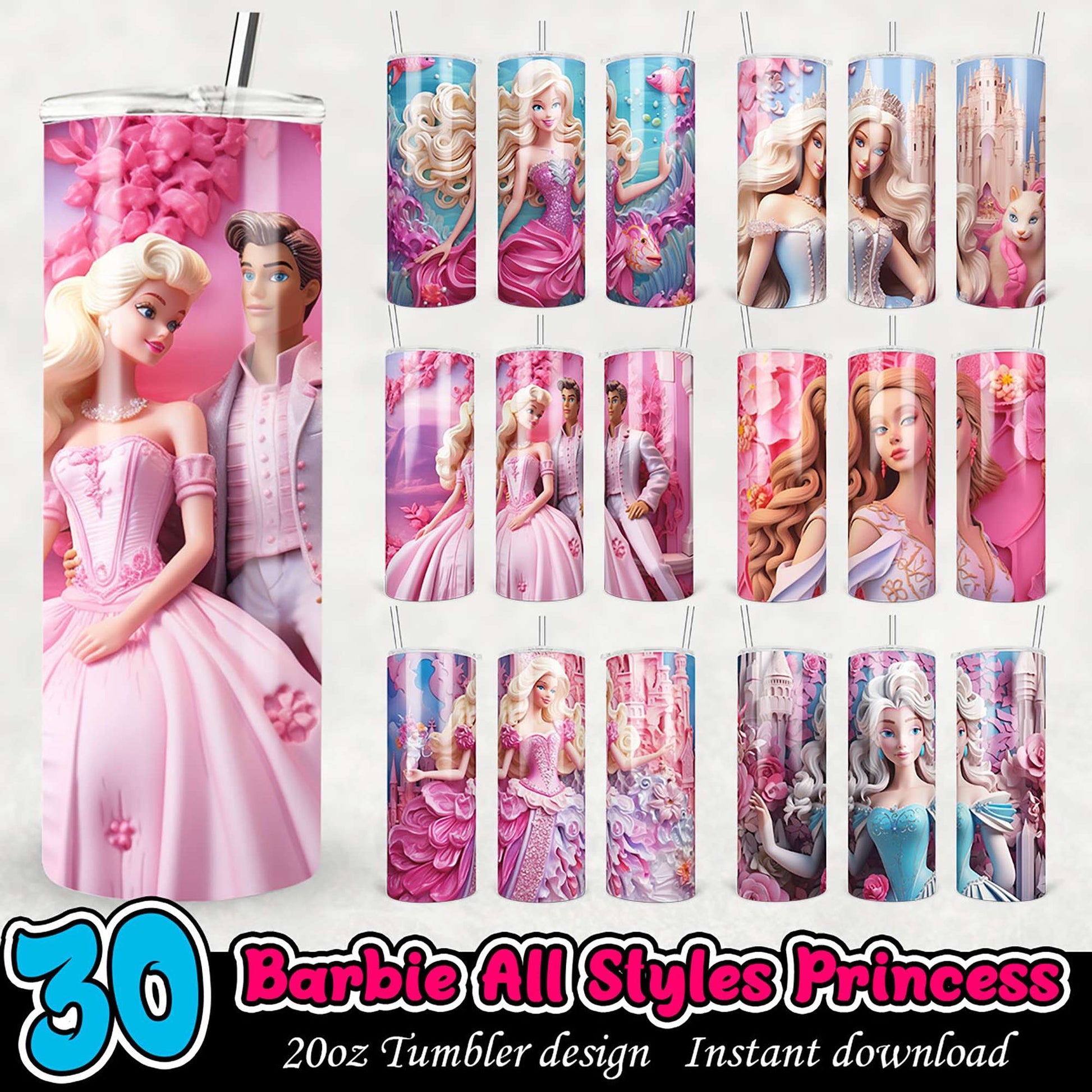 30 Barbie Princess Tumbler Designs