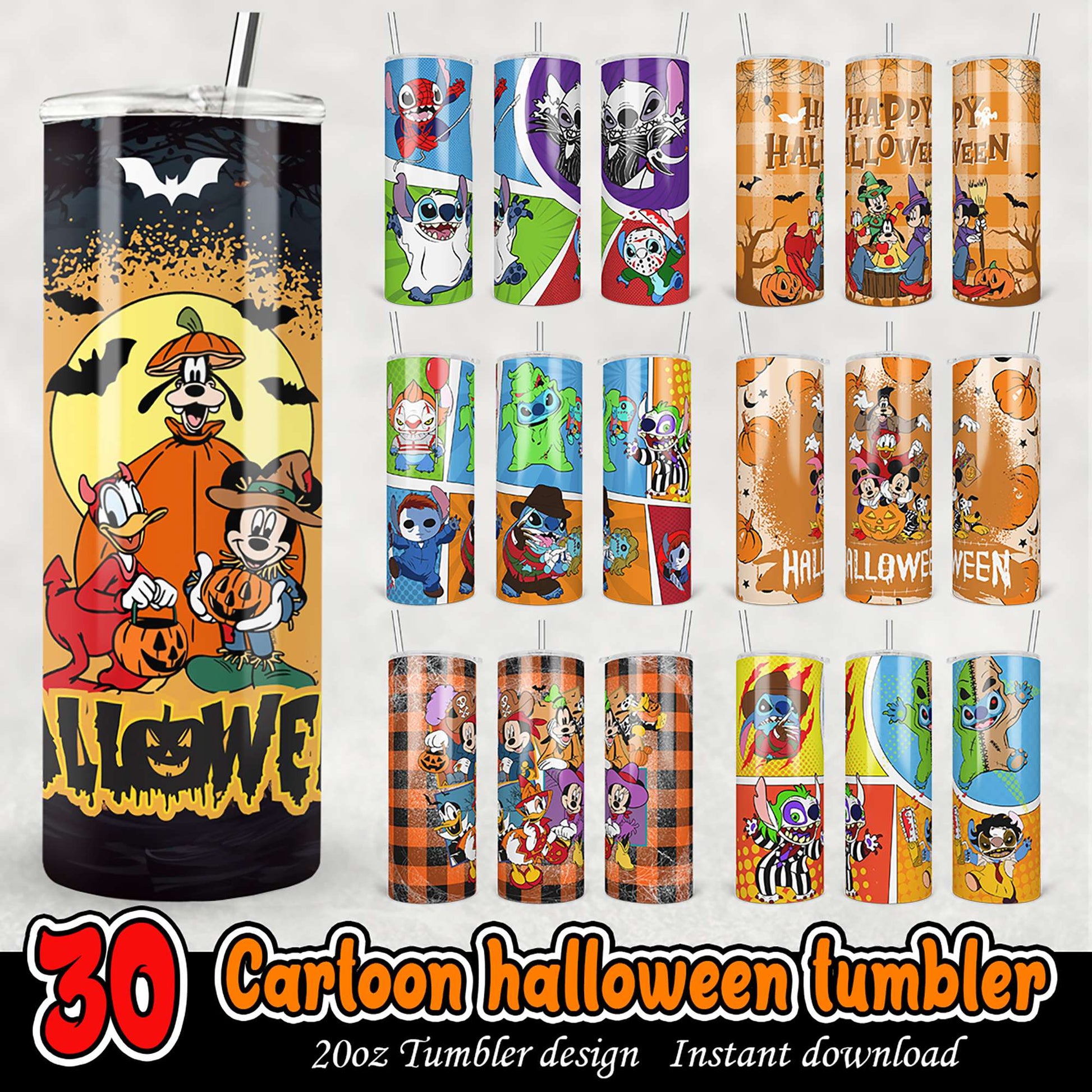 30 Cartoon Halloween Tumbler Designs